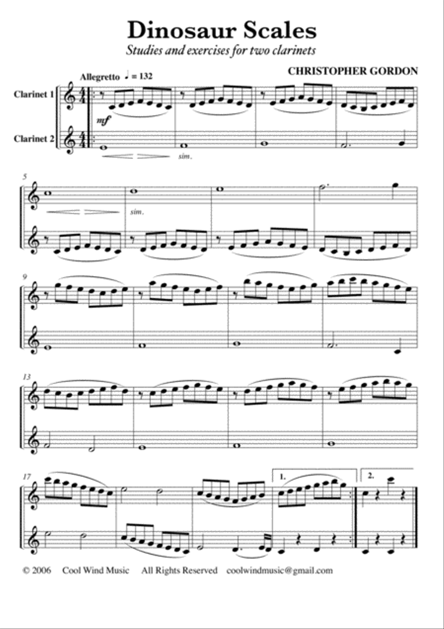Dinosaur Scales - Studies and Exercises for 2 Clarinets Clarinet Duet scores gallery preview page 1