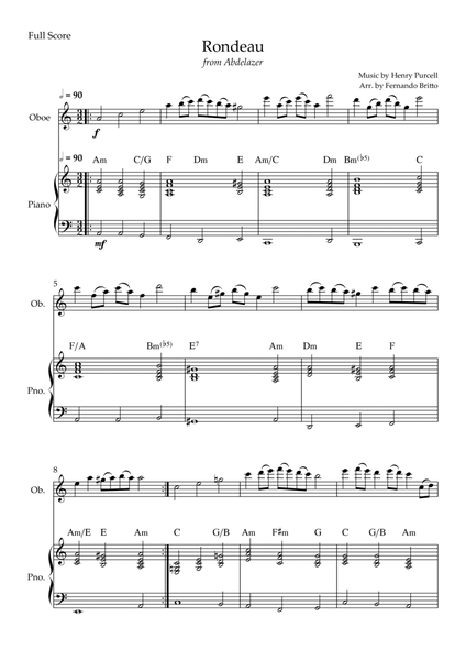 Rondeau (from Abdelazer) for Oboe Solo and Piano Accompaniment with Chords image number null