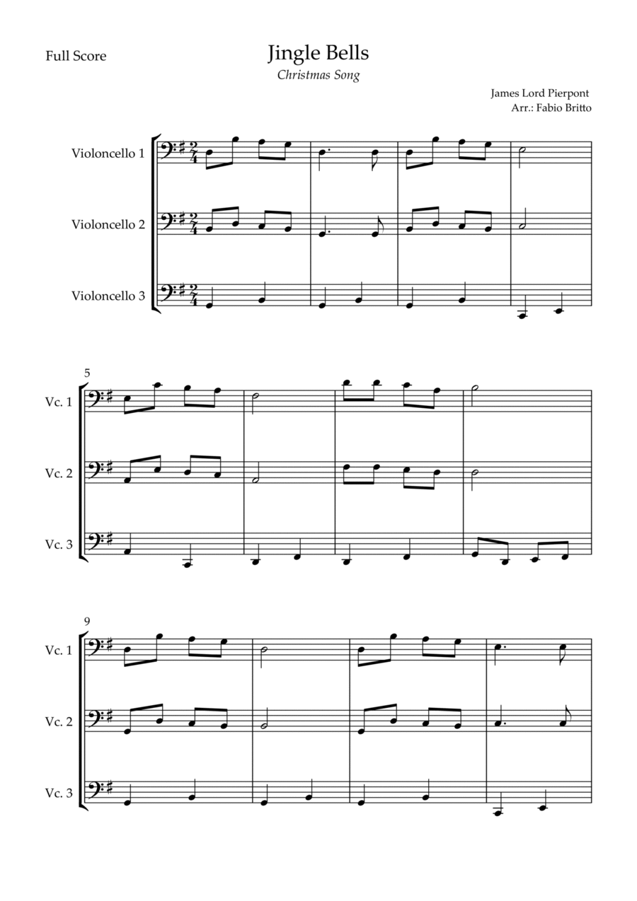 Jingle Bells (Christmas Song) for Cello Trio String Trio scores gallery preview page 1