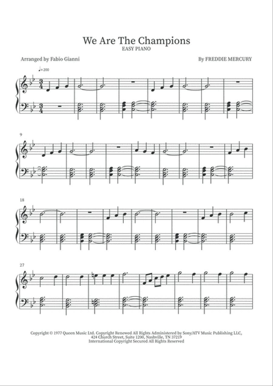We Are The Champions Easy Piano scores gallery preview page 2