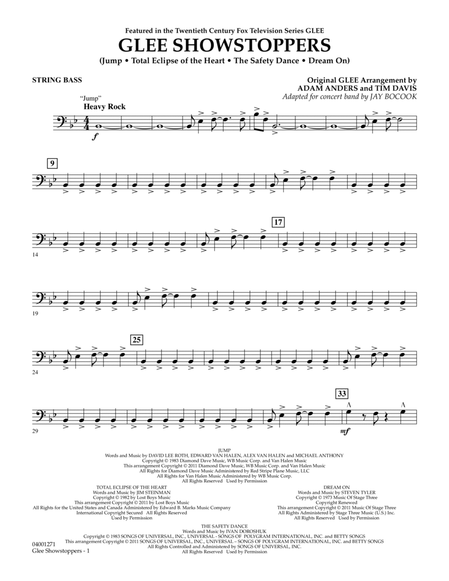 Glee Showstoppers - String Bass Concert Band scores gallery preview page 1