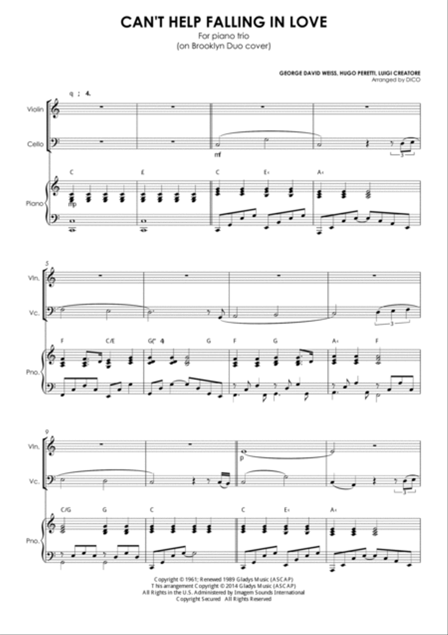 Can't Help Falling In Love Piano Trio scores gallery preview page 2