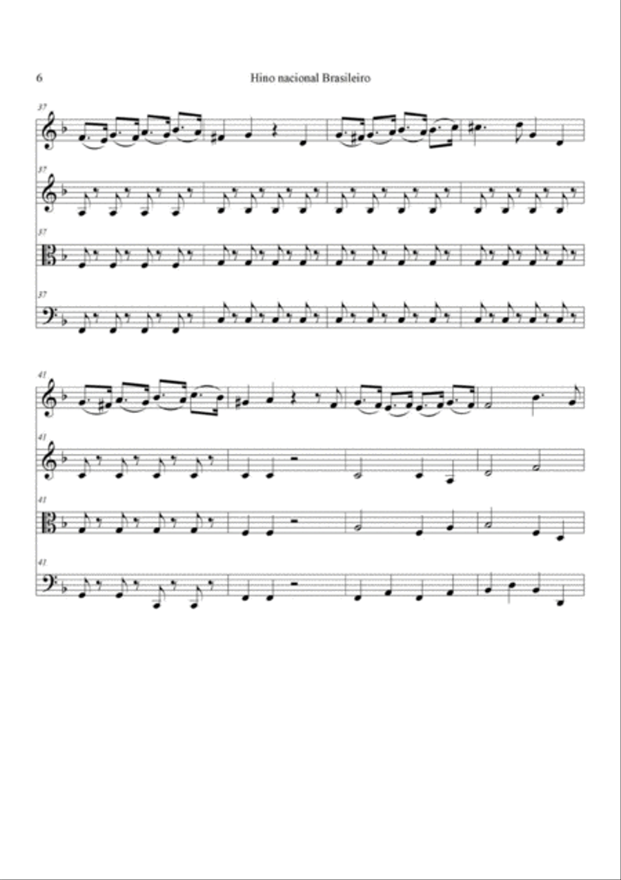Hino Nacional Brasileiro Hino Nacional Brasileiro String Quartet scores gallery preview page 6