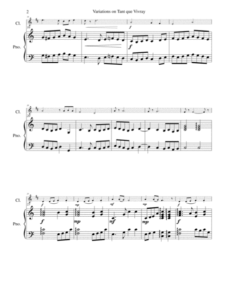 Variations on Tant que vivray for clarinet and piano image number null