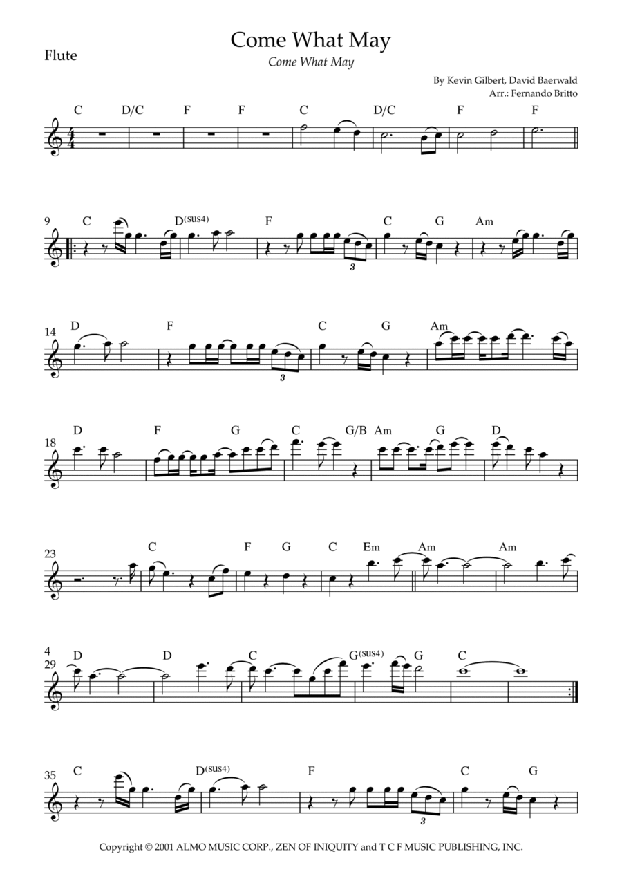 Come What May Flute Solo scores gallery preview page 1