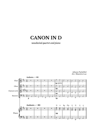 Canon in D for Woodwind Quartet and Piano with chords