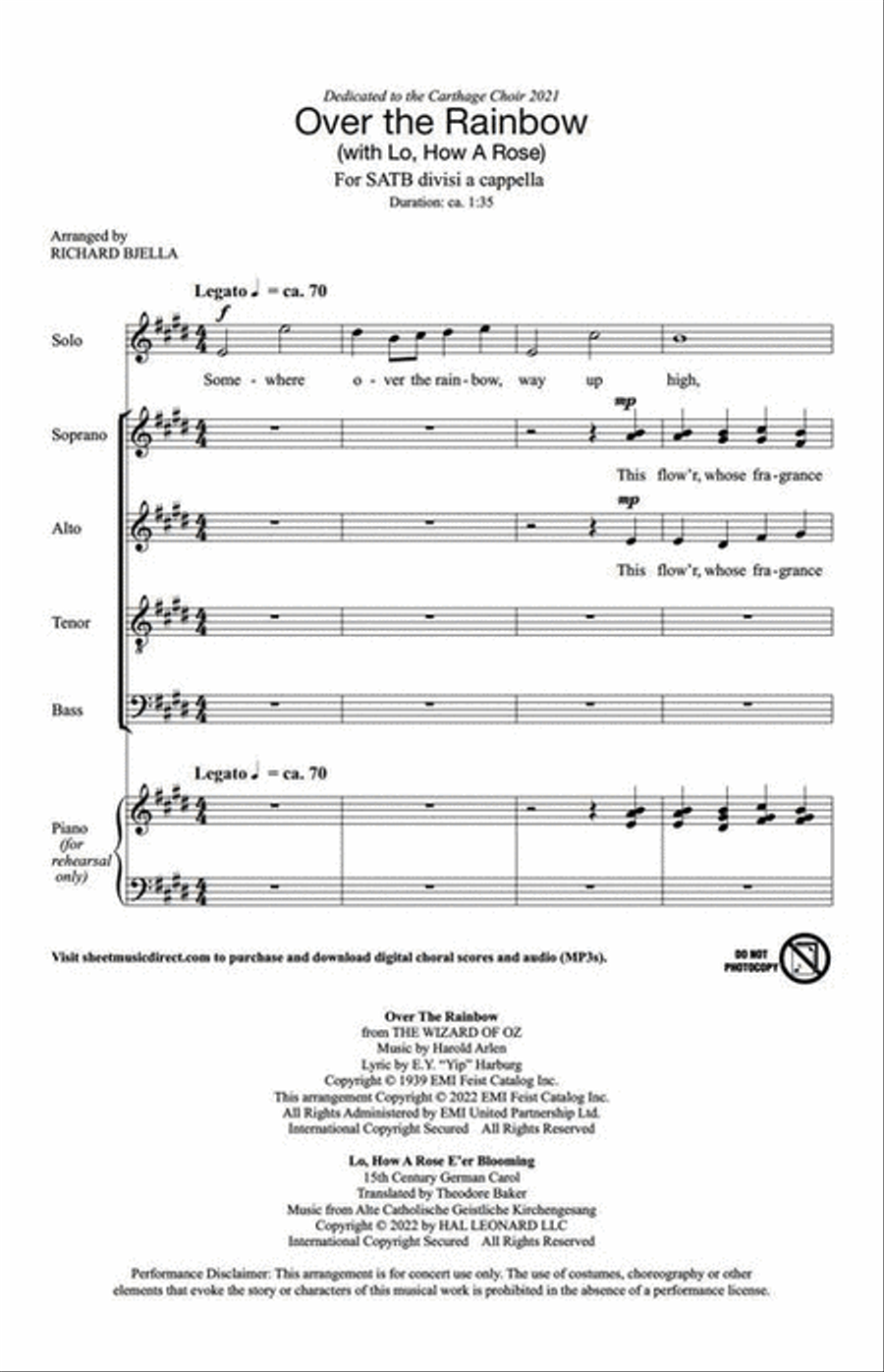Over the Rainbow (with Lo, How a Rose) 4-Part scores gallery preview page 4