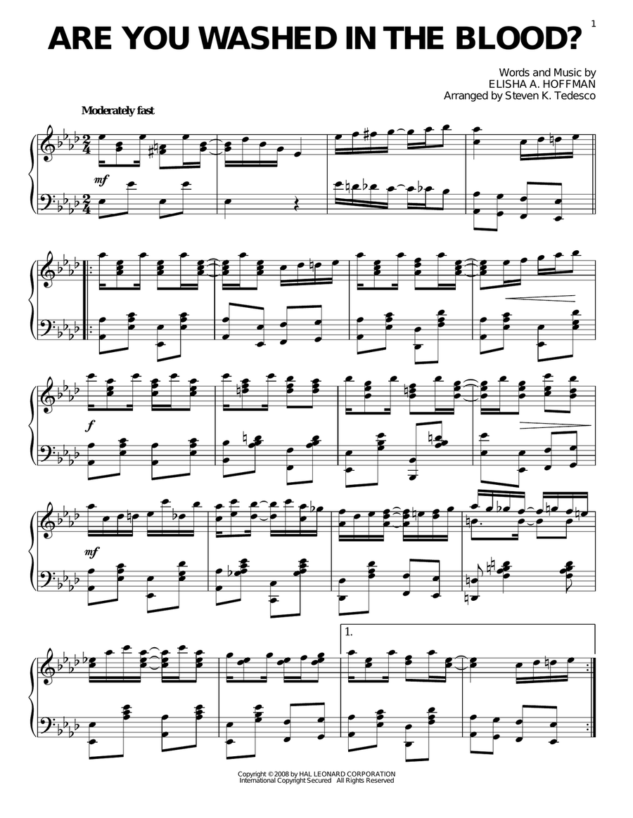 Are You Washed In The Blood? [Ragtime version] Piano Solo scores gallery preview page 1
