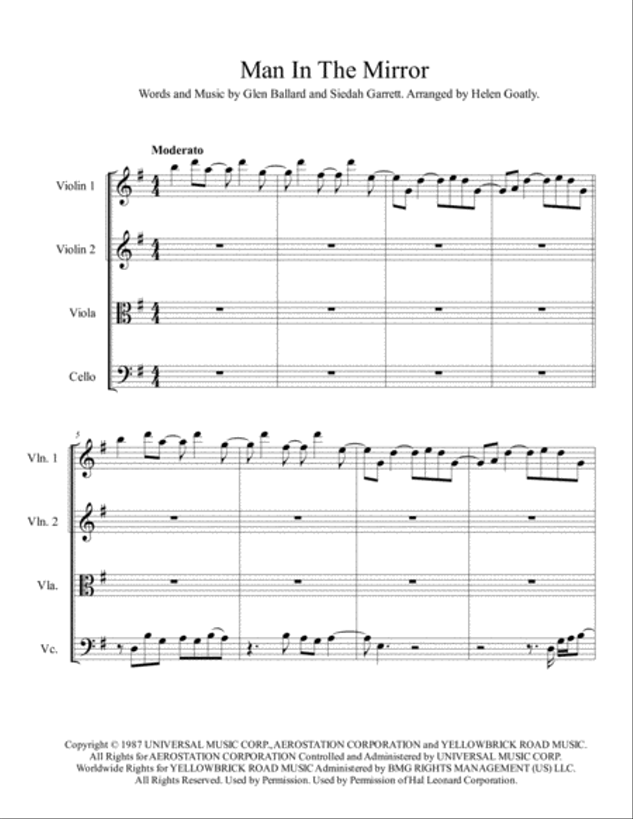 Man In The Mirror String Quartet scores gallery preview page 1