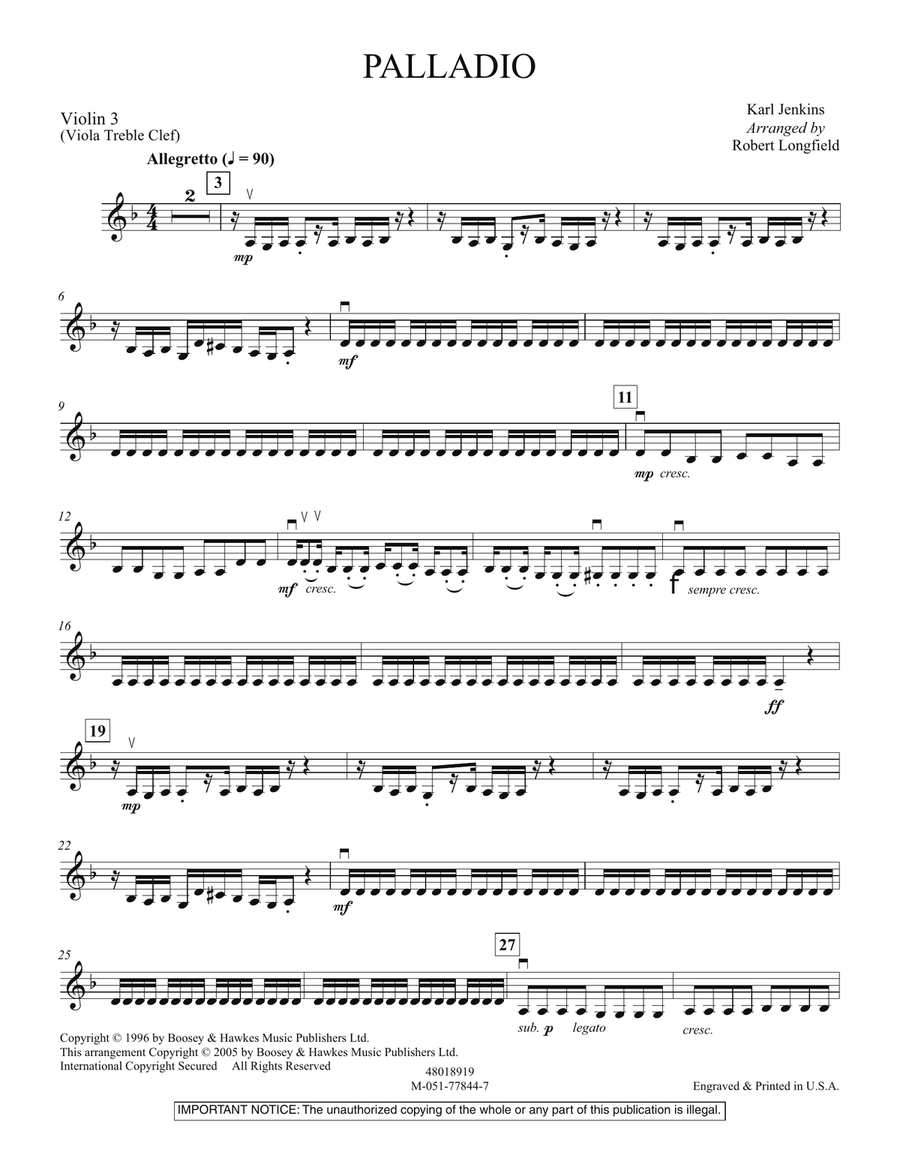 Palladio - Violin 3 (Viola Treble Clef) Orchestra scores gallery preview page 1