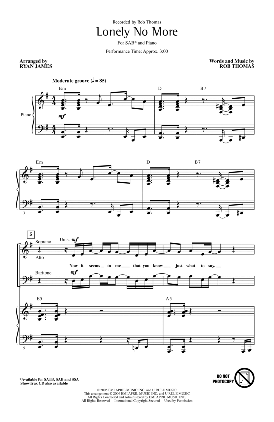 Lonely No More 3-Part scores gallery preview page 1