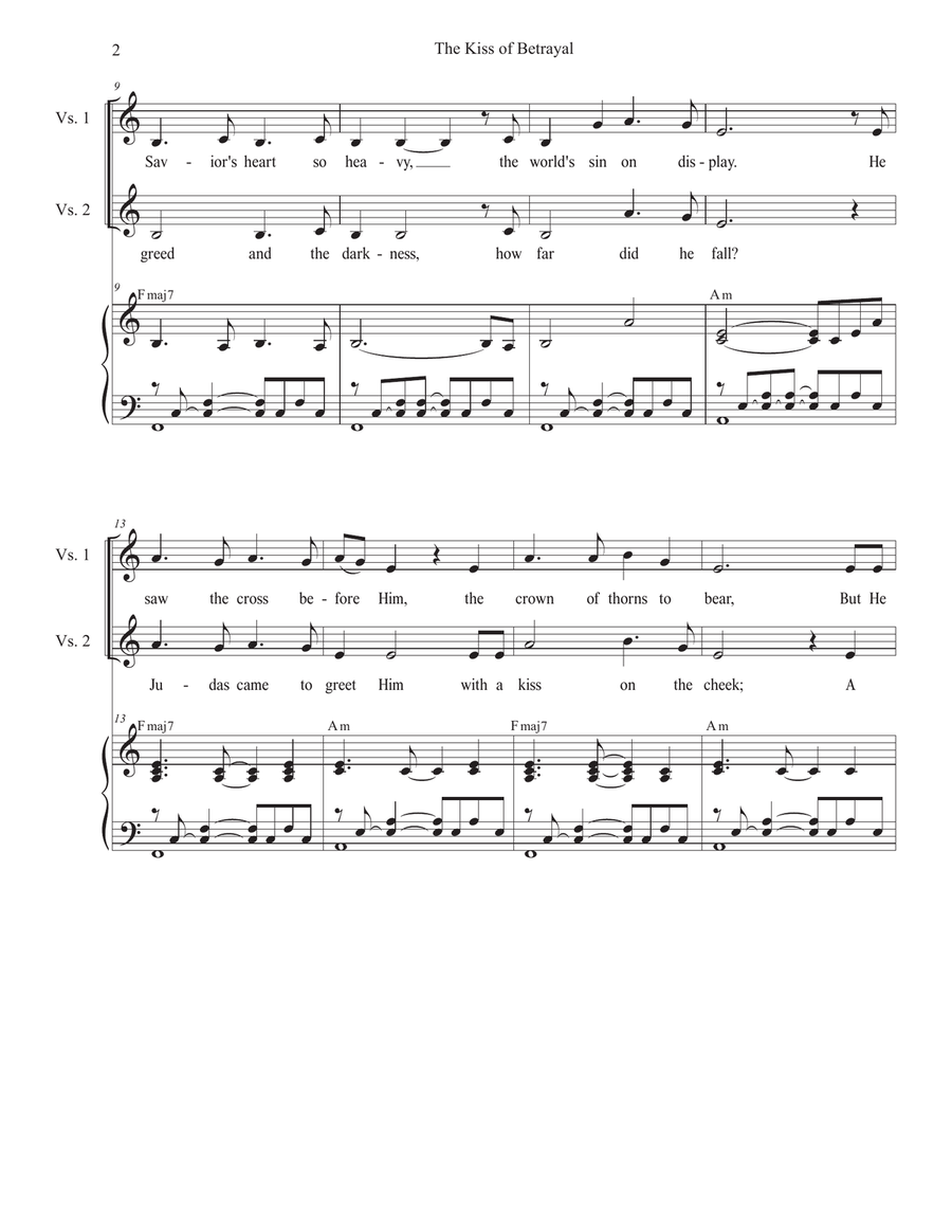 The Kiss of Betrayal (Duet for Soprano and Alto solo) Alto Voice scores gallery preview page 2