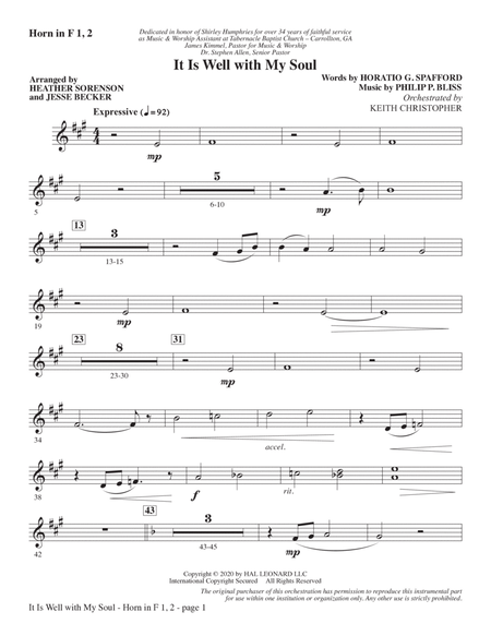 It Is Well with My Soul (arr. Heather Sorenson and Jesse Becker) - F Horn 1 & 2