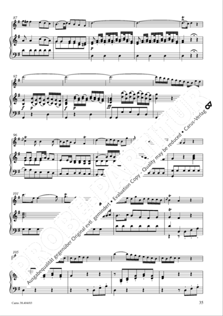 Concerto for Flute in D major (Concerto per il Flauto traverso in D / Flotenkonzert in D) Flute Solo scores gallery preview page 36