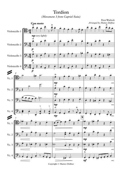 Tordion (Movement 3 from Capriol Suite) [Cello Quartet] image number null