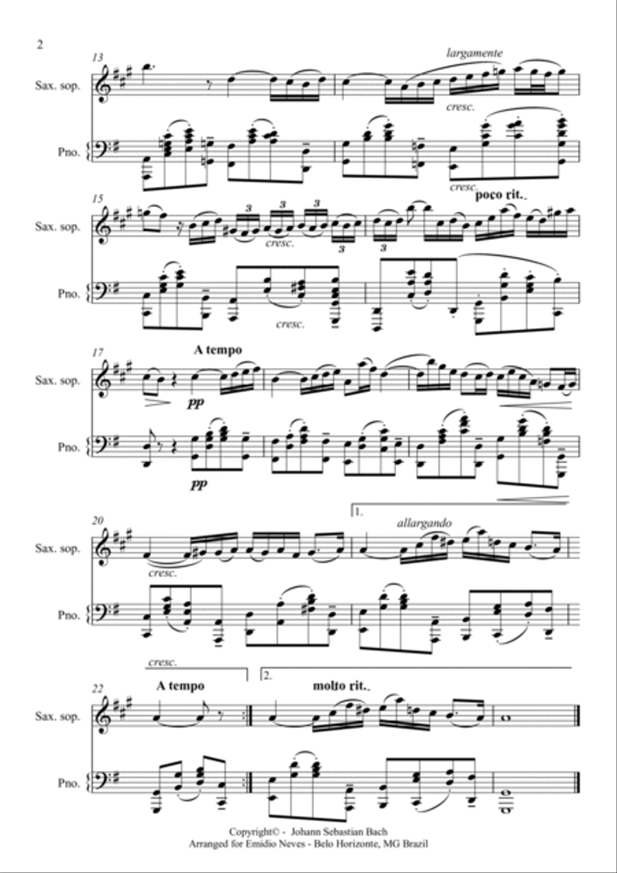 Arioso from cantata 156 for Soprano Saxophone and Piano Soprano Saxophone scores gallery preview page 2