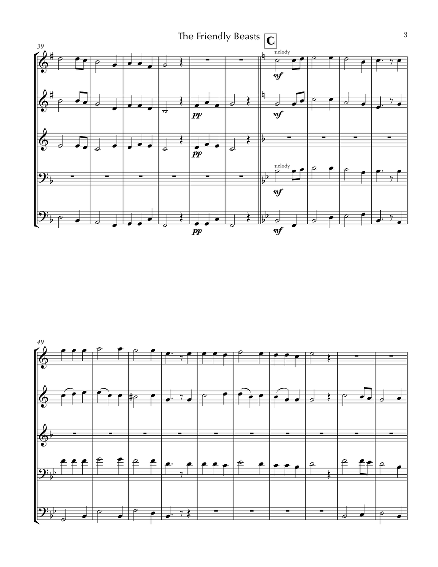 The Friendly Beasts (Orientis Partibus) Brass Ensemble scores gallery preview page 5