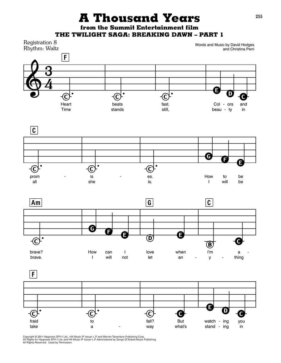 A Thousand Years Electronic Keyboard scores gallery preview page 1