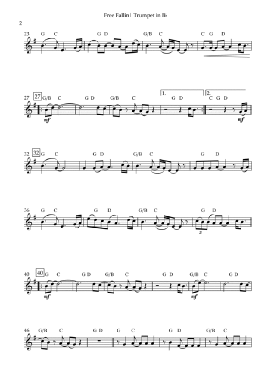 Free Fallin' Trumpet Solo scores gallery preview page 2