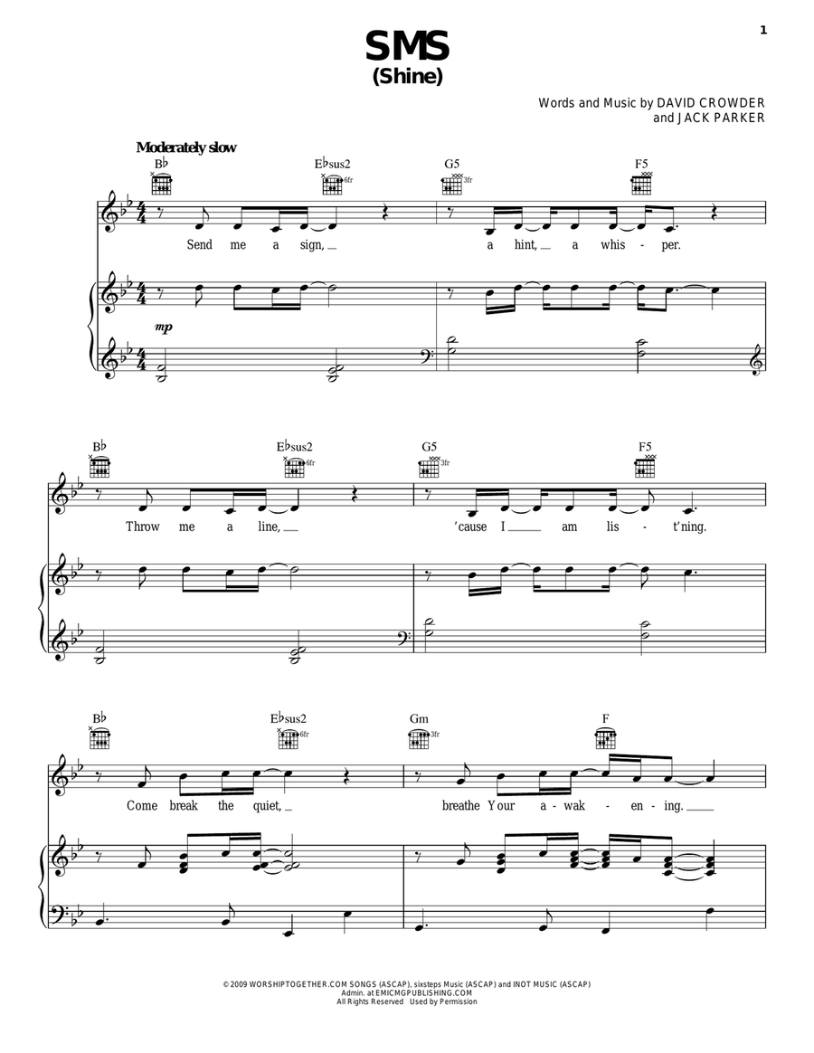 SMS (Shine) SMS (Shine) Piano, Vocal, Guitar scores gallery preview page 1