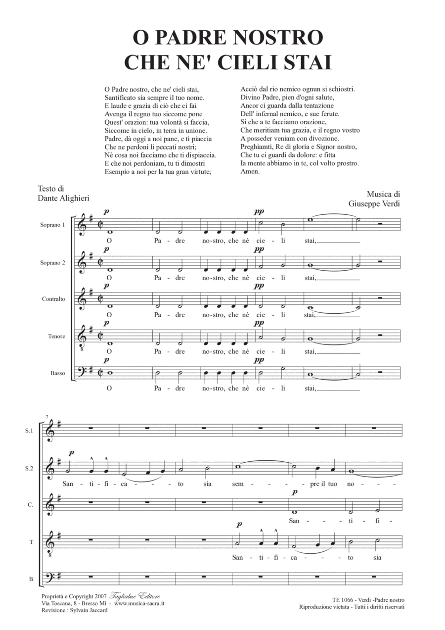 O PADRE NOSTRO - G. Verdi - Fo SSATB Choir Divisi scores gallery preview page 1