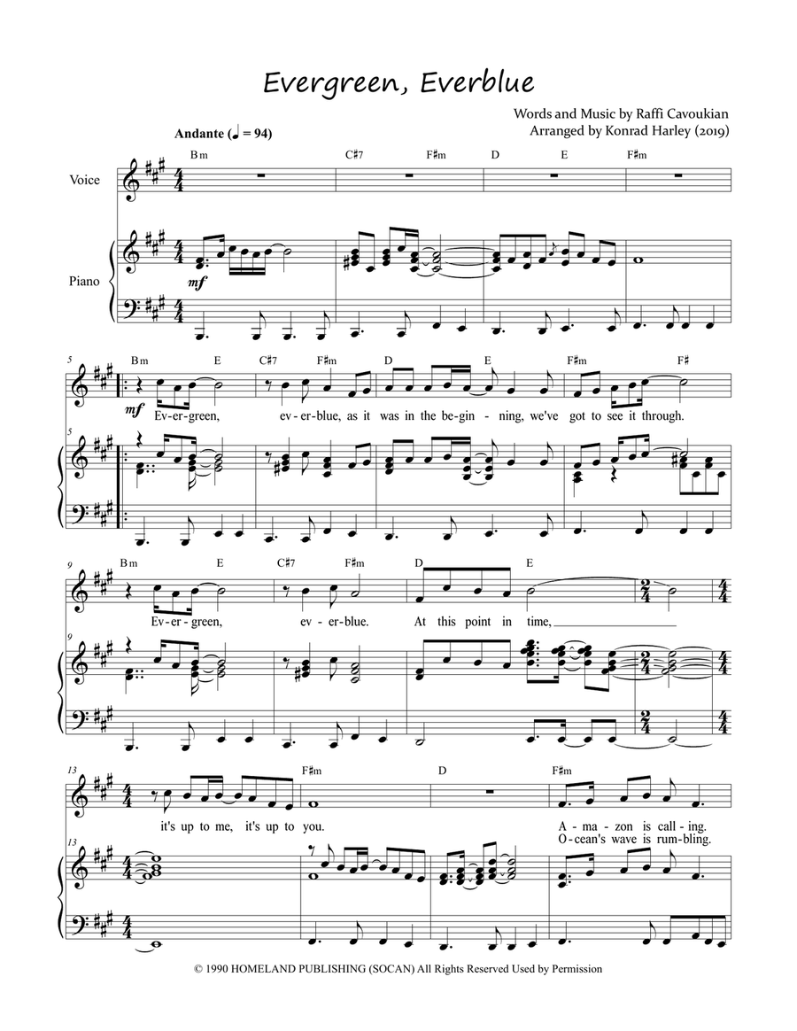 Evergreen, Everblue Piano, Vocal scores gallery preview page 1