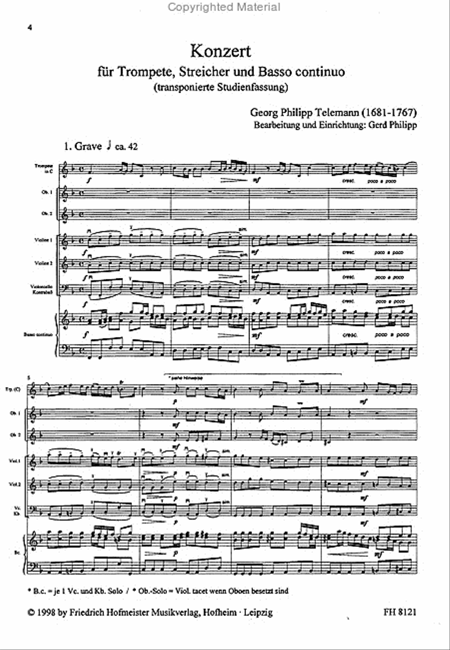 Konzert für Trompete, 2 Oboen, Streicher, B.c. / Partitur Oboe scores gallery preview page 2