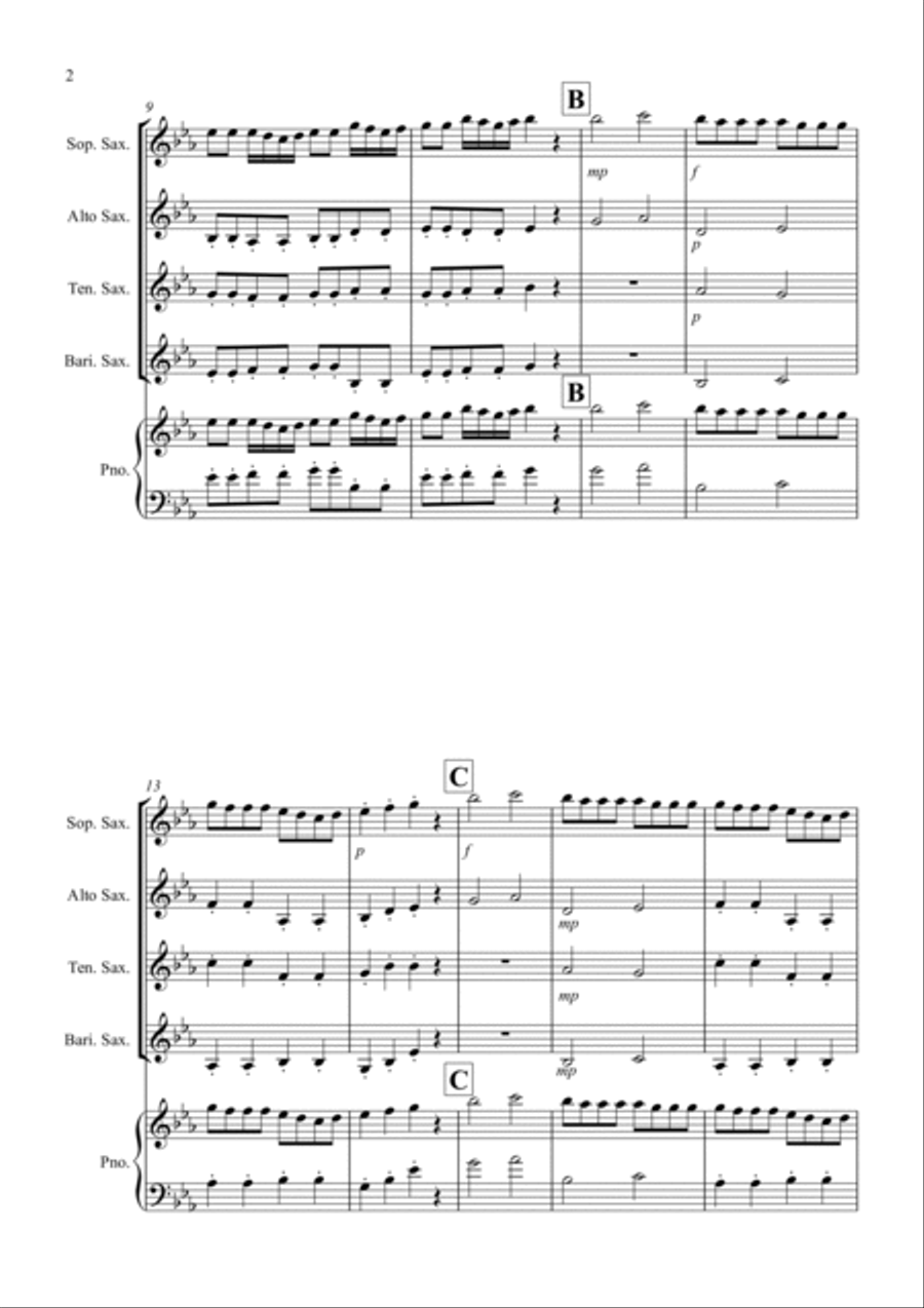 Eine Kleine Nachtmusik (1st movement) for Saxophone Quartet Saxophone Quartet scores gallery preview page 2