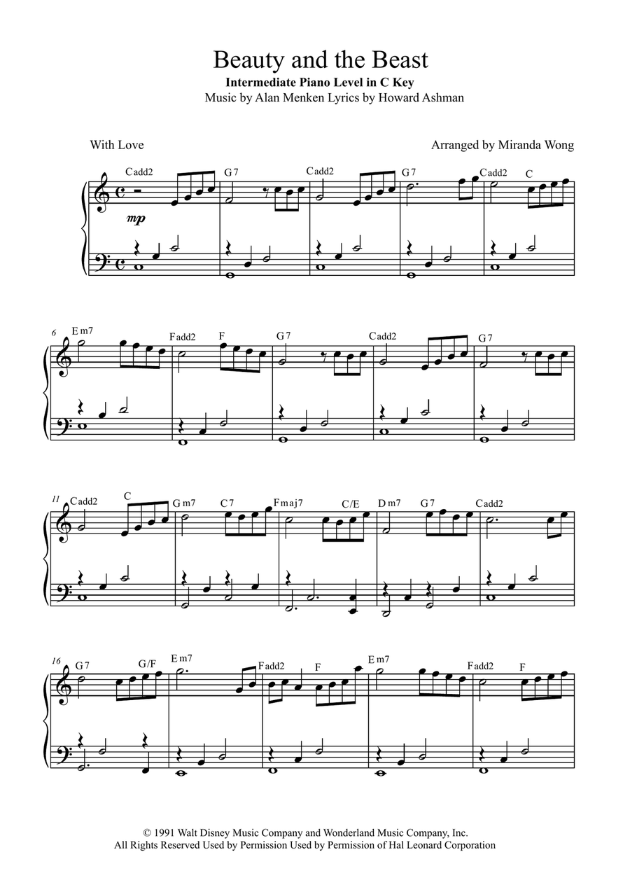 Beauty And The Beast Easy Piano scores gallery preview page 1