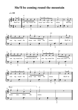 She'll be coming round the mountain - piano sheet music