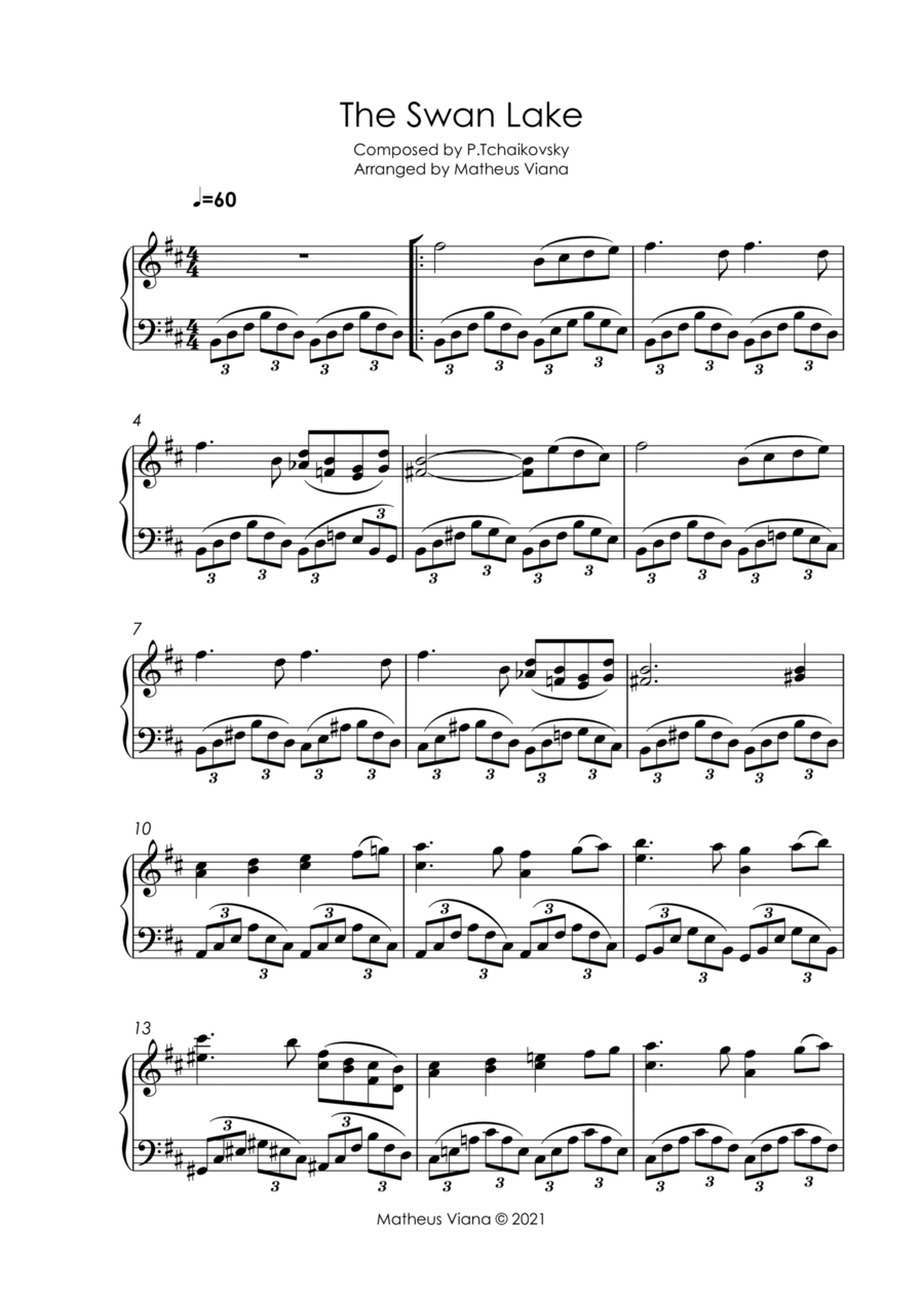 The Swan Lake (Swan Theme) - Tchaikovski (For Piano Solo / Intermediate) Piano Solo scores gallery preview page 1