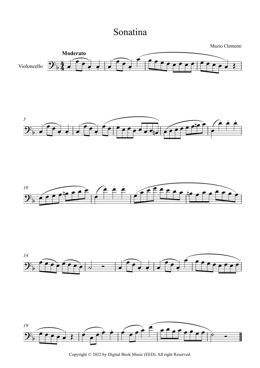 Sonatina (In C Major) - Muzio Clementi (Cello) Cello Solo scores gallery preview page 1
