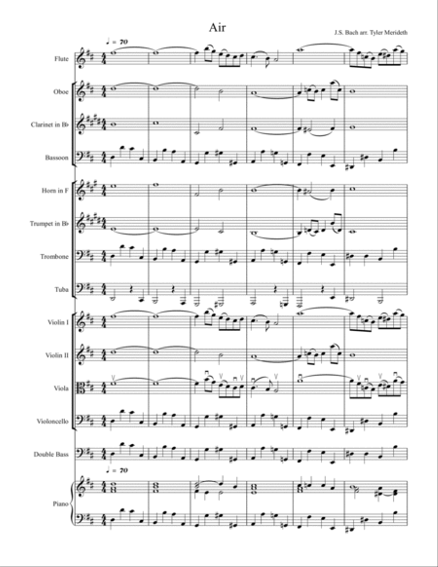 Air from Second Movement of Orchestral Suite No. 3 BWV 1068 Full Orchestra scores gallery preview page 2