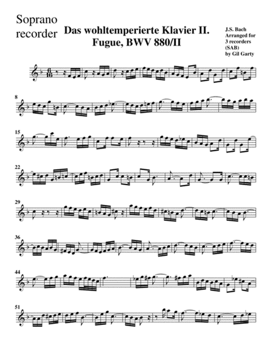 Fugue from Das wohltemperierte Klavier II, BWV 880/II (arrangement for 3 recorders)