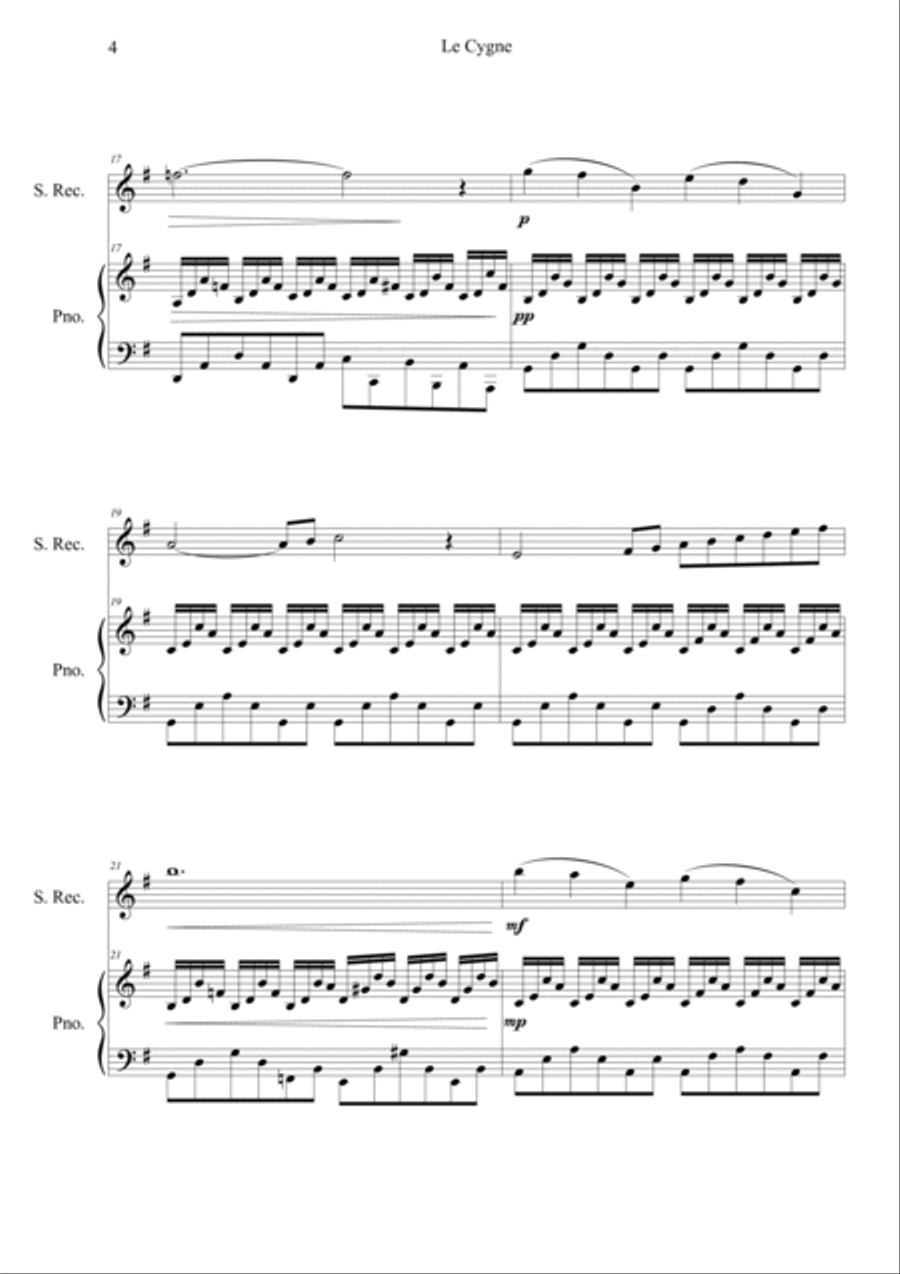Le Cygne (Le Carnaval des Animaux) Soprano Recorder scores gallery preview page 4