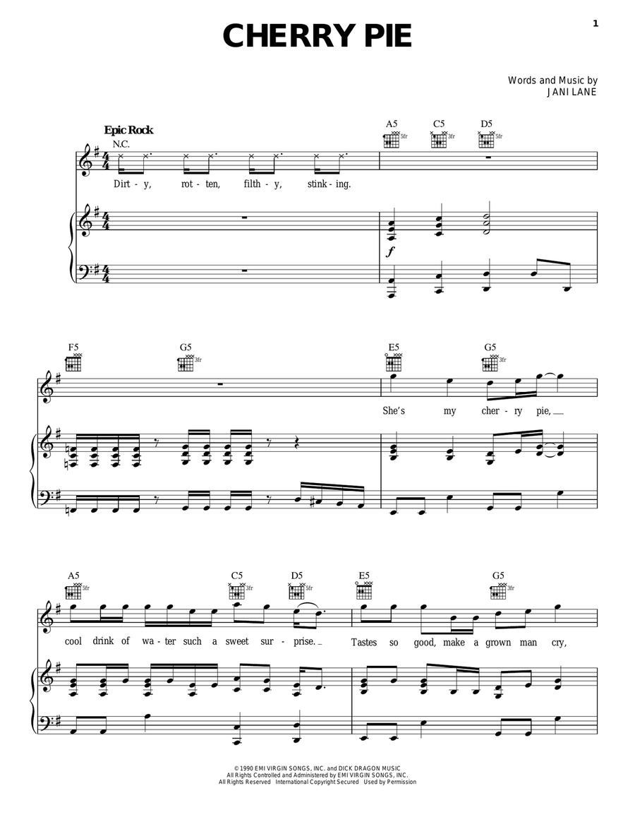 Cherry Pie Cherry Pie Piano, Vocal, Guitar scores gallery preview page 1