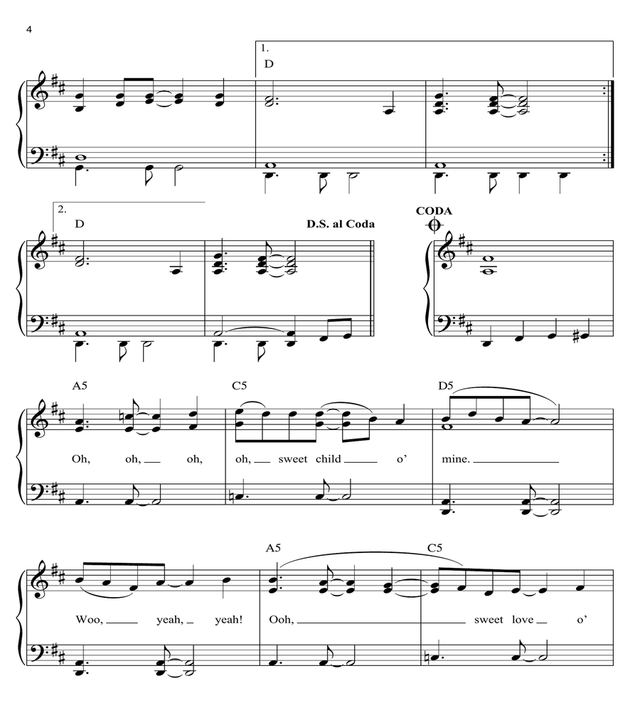 Sweet Child O' Mine Easy Piano scores gallery preview page 4