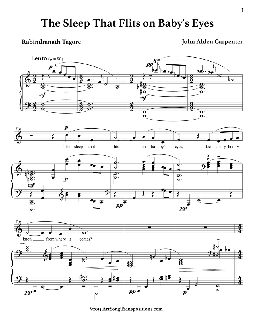 CARPENTER: The Sleep that flits on baby's eyes (transposed to C major) Piano, Vocal scores gallery preview page 2