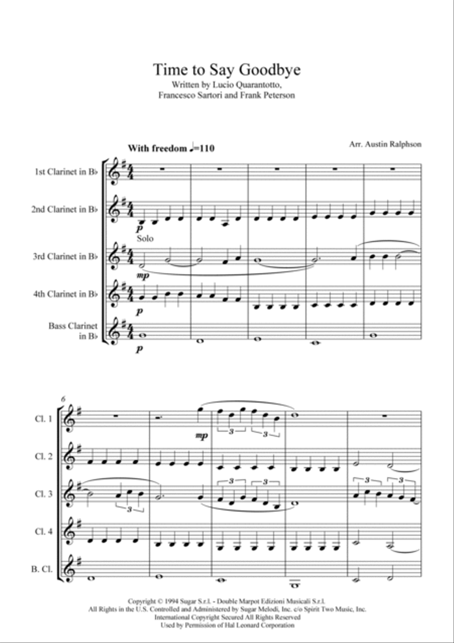 Time To Say Goodbye Time To Say Goodbye Clarinet Quintet scores gallery preview page 3