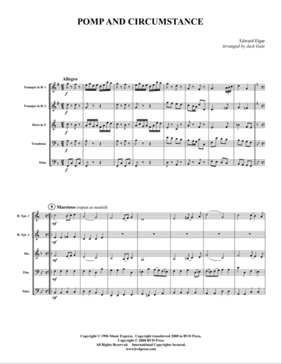 Pomp and Circumstance Pomp and Circumstance Brass Quintet scores gallery preview page 1