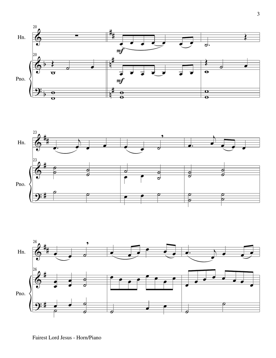 FAIREST LORD JESUS (Horn/Piano and Horn Part) Piano scores gallery preview page 3