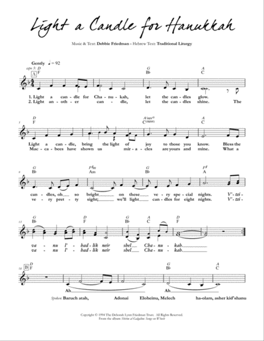 Light a Candle for Hanukkah Piano scores gallery preview page 1