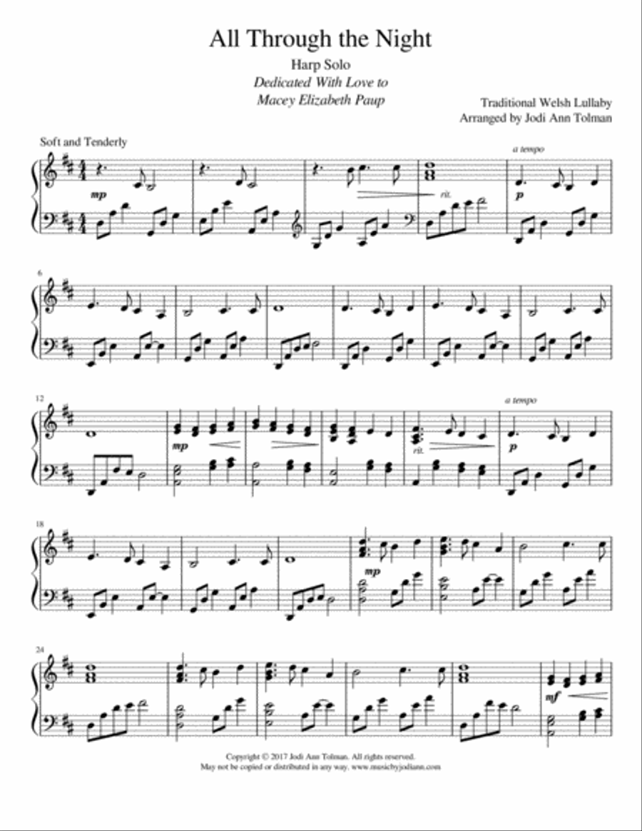All Through the Night, Harp Solo Harp scores gallery preview page 3