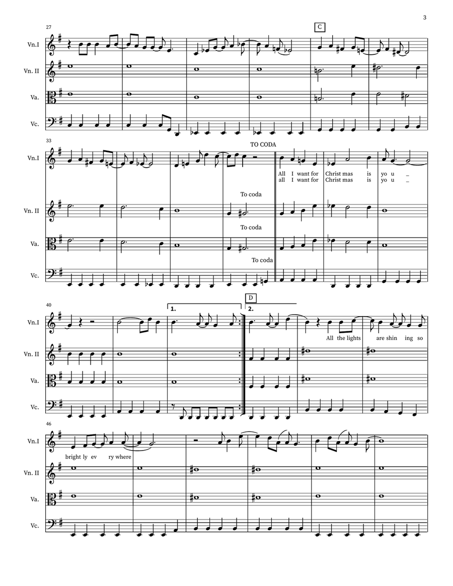 All I Want For Christmas Is You String Quartet scores gallery preview page 3