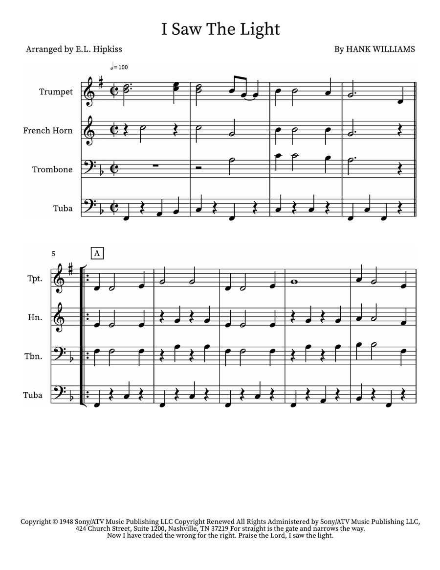 I Saw The Light Brass Quintet scores gallery preview page 1