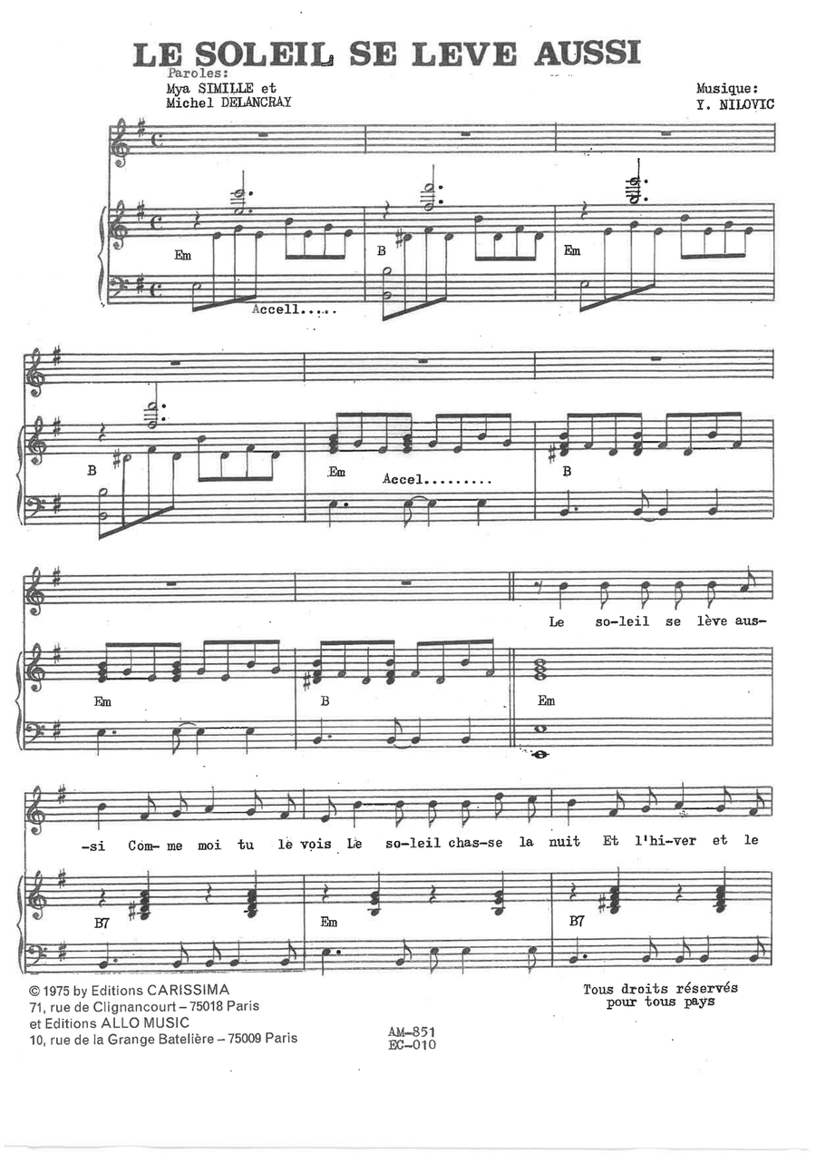 Le Soleil Se Leve Aussi Piano, Vocal scores gallery preview page 1