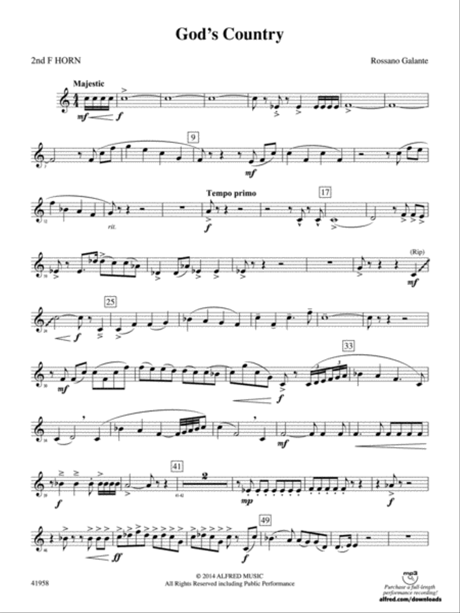 God's Country: 2nd F Horn Concert Band scores gallery preview page 1