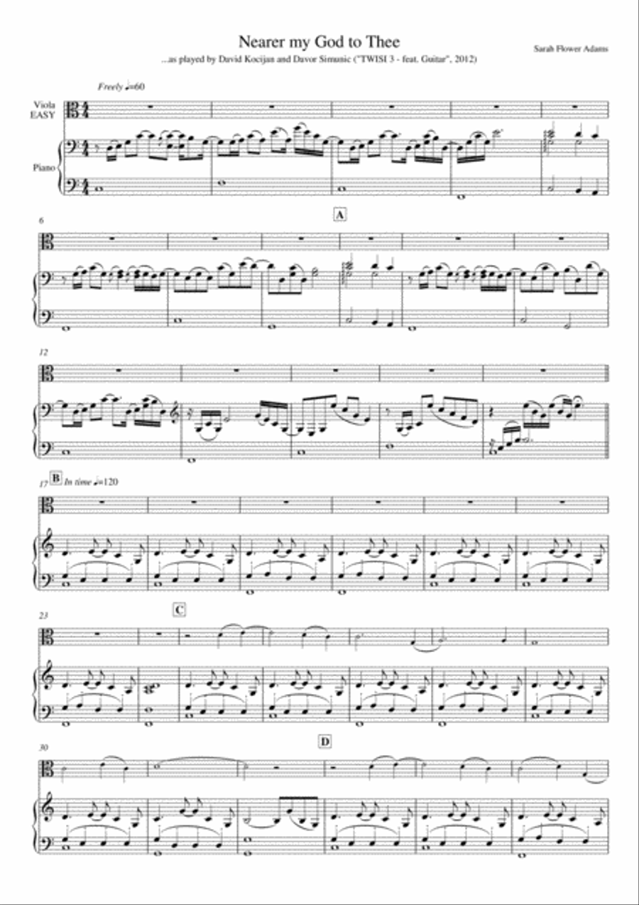 Nearer my God to Thee (piano & viola) - EASY Viola scores gallery preview page 1