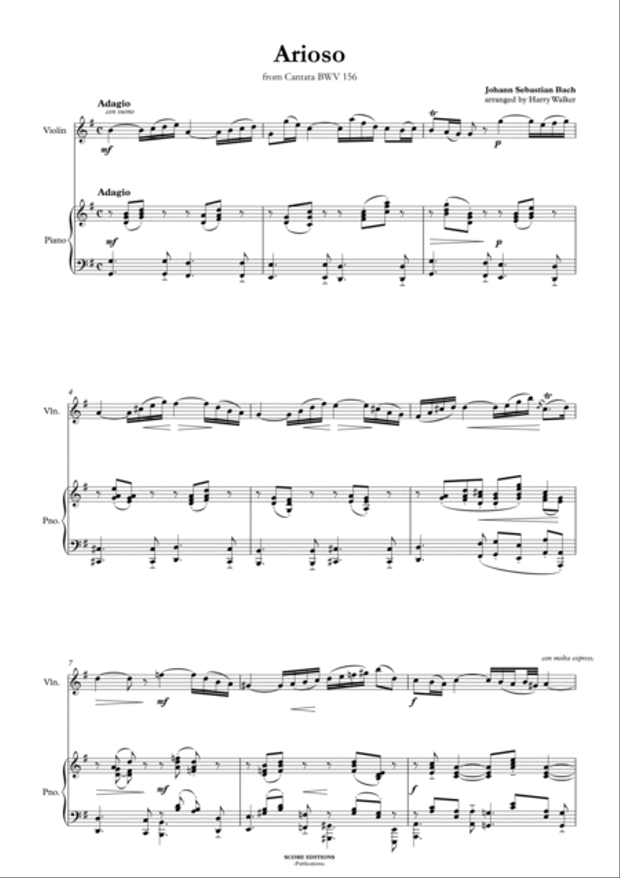 Bach - Arioso from Cantata BWV 156 for Violin and Piano Violin Solo scores gallery preview page 3