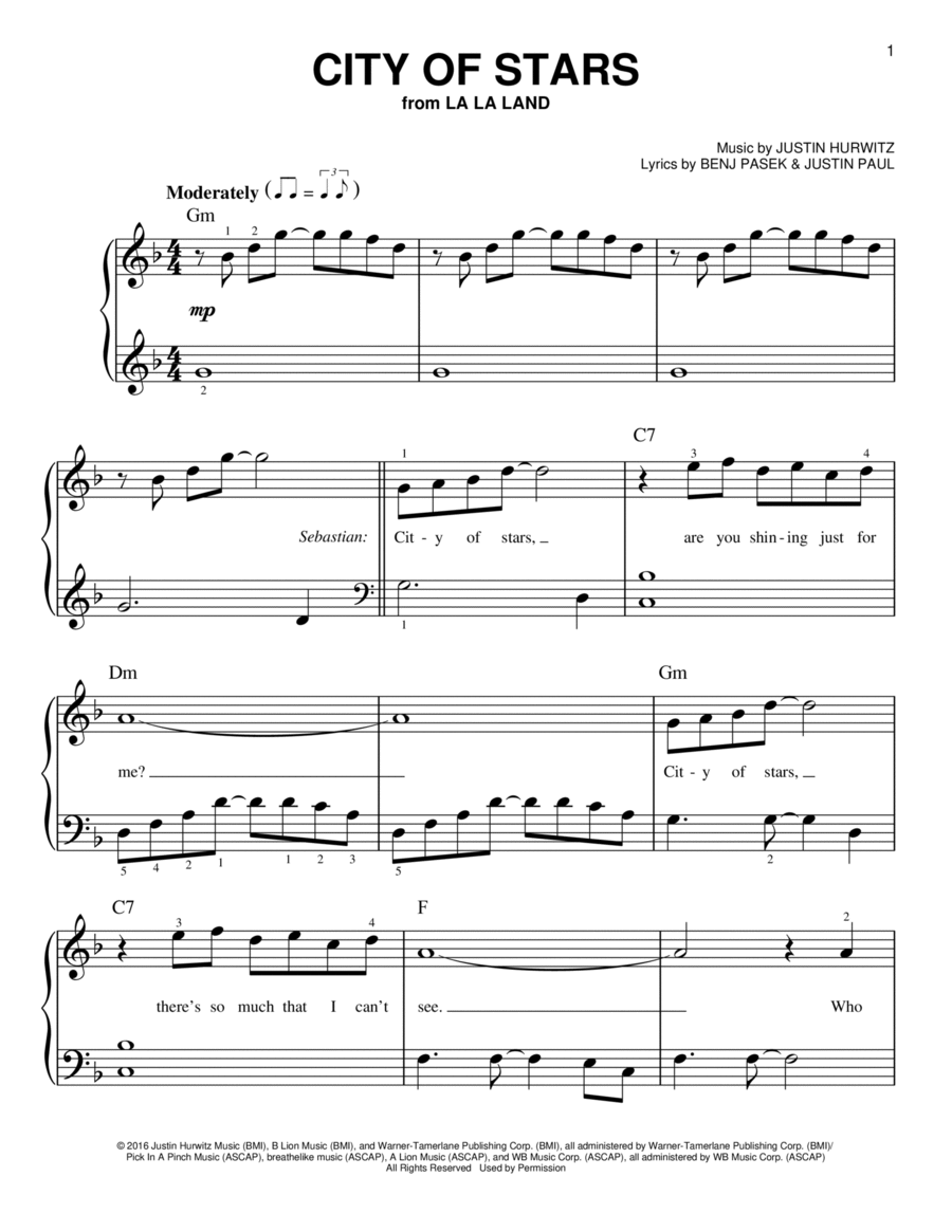City Of Stars (from La La Land) Easy Piano scores gallery preview page 1